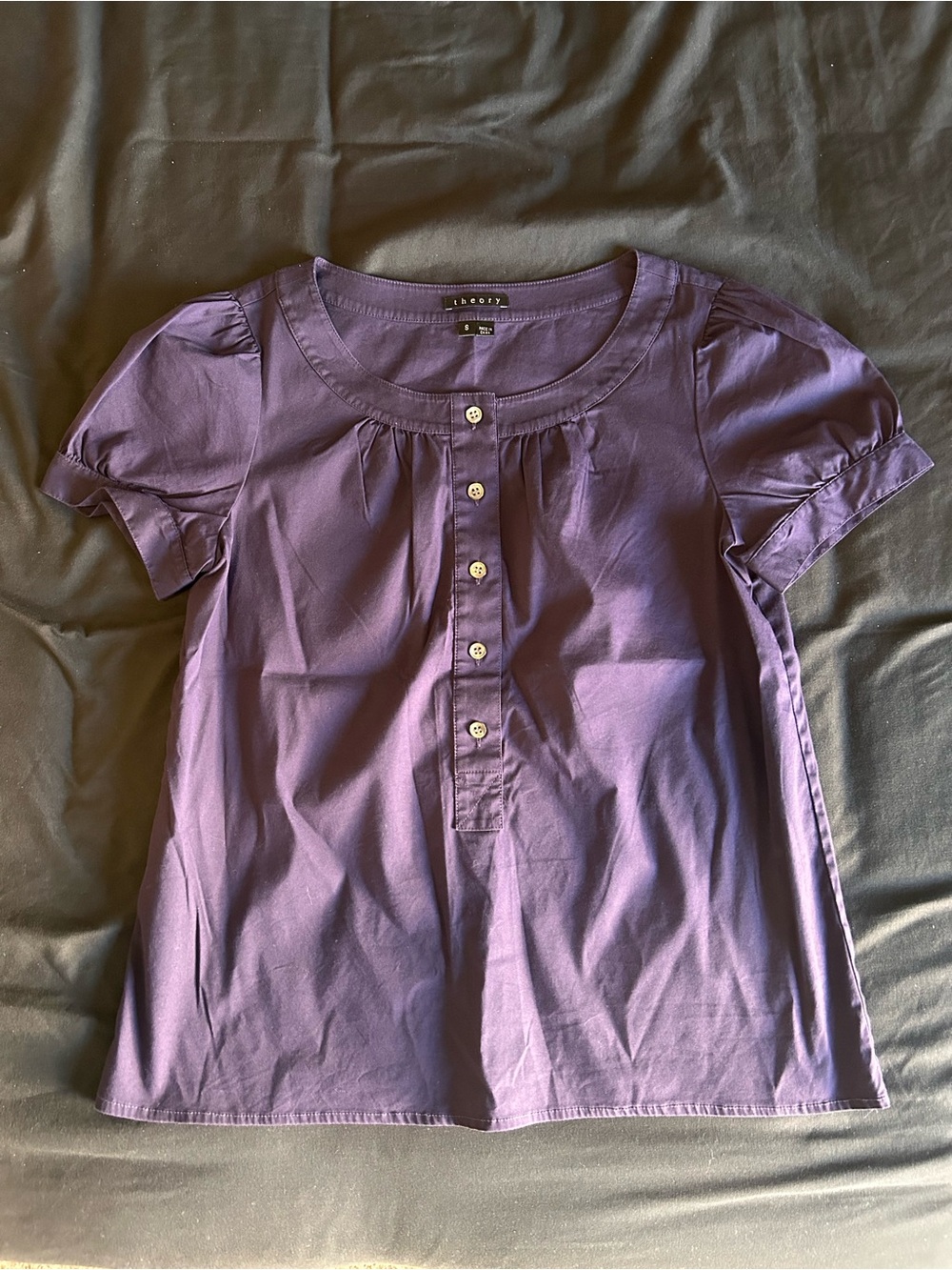 Theory Navy Blue Indigo Button Up Short Sleeve Blouse Women’s Small